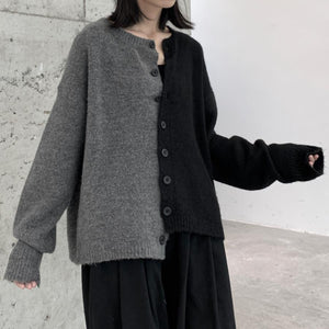 Dark Irregular Color Matching Knit Cardigan