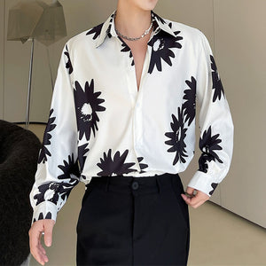 Black Floral Print Long Sleeve Shirt