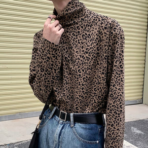 Men's Leopard Print Turtleneck T-shirt