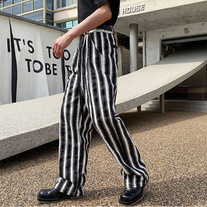 Black and White Striped Belt Tie Pants