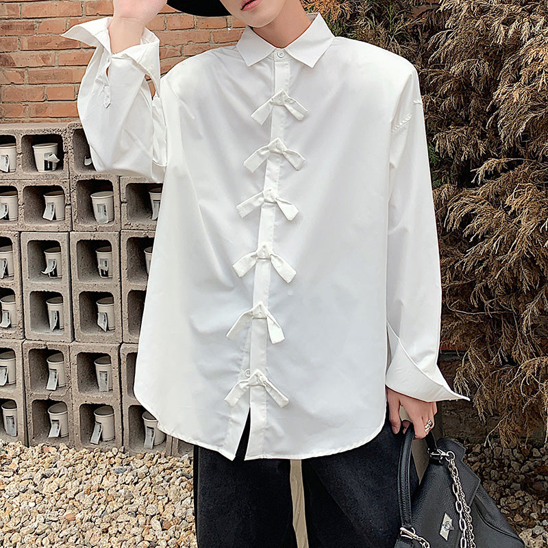 Bow Button Embellishment Long Sleeve Shirt