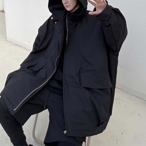 Dark Hooded Thickened Trench Coat