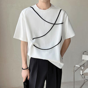 Contrast Color Drawstring Shoulder Pads T-Shirt