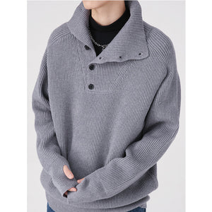 Button Turtleneck Knit Sweater