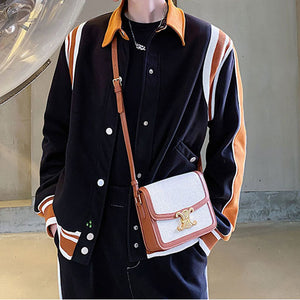 Contrasting Lapel Panel Baseball Jacket