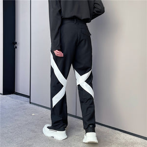 Black And White Contrast Tie Irregular Pants