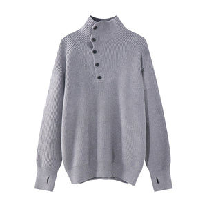 Button Turtleneck Knit Sweater