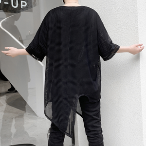 Cutout Irregular Hem Bat Sleeve Loose Top