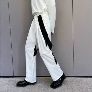 Black And White Contrast Tie Irregular Pants