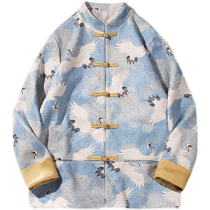 Crane Print Buckle Jacket Tang Suit