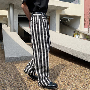 Black and White Striped Belt Tie Pants