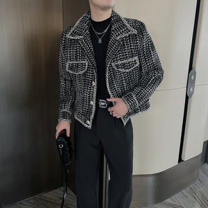 Cropped Lapel Checked Jacket