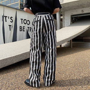 Black and White Striped Belt Tie Pants