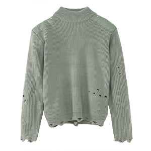 Hole Design Stitching Shoulder Pad Sweater