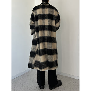 Color Block Check Mid Length Coat