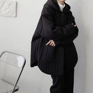 Hooded Button Black Coat