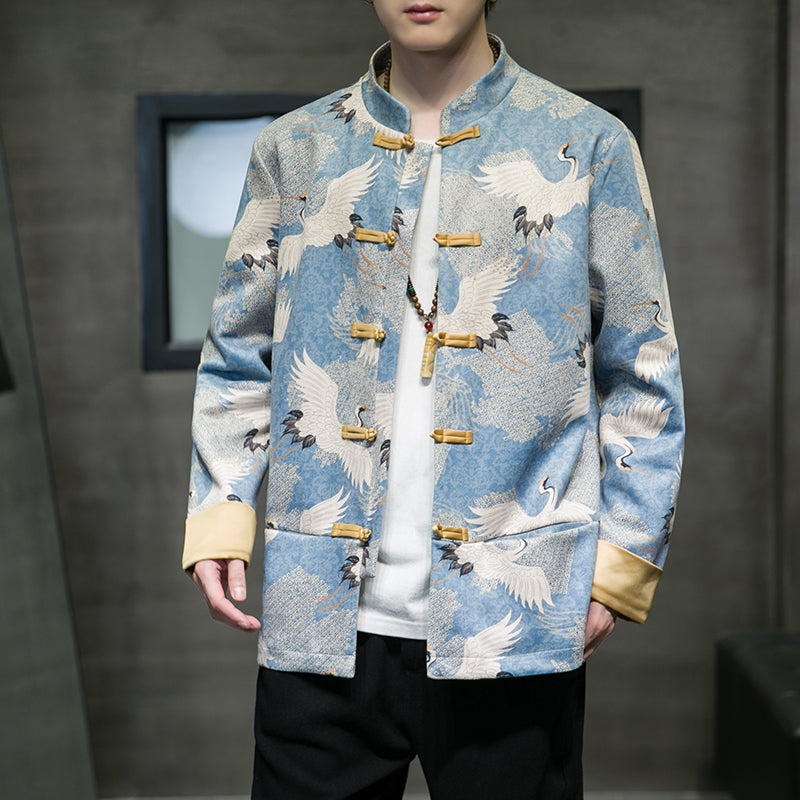 Crane Print Buckle Jacket Tang Suit