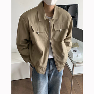 Autumn Solid Color Zip Short Jacket