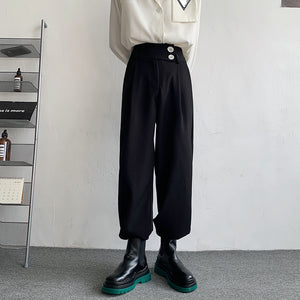 Button Loose Drape All Match Pants