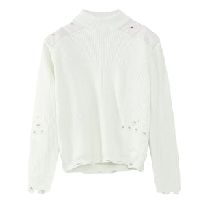 Hole Design Stitching Shoulder Pad Sweater