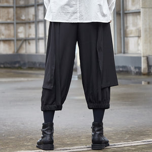 Black Cropped Casual Hakama Pants