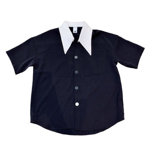 Contrast Large Collar Short Sleeve Shirt