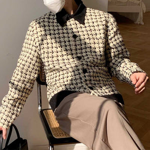 Houndstooth Belt Lapel Slim Fit Jacket