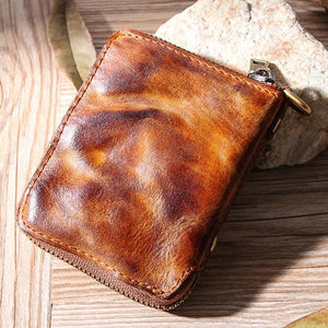 Hand Made Retro Genuine Leather Zipper Wallet