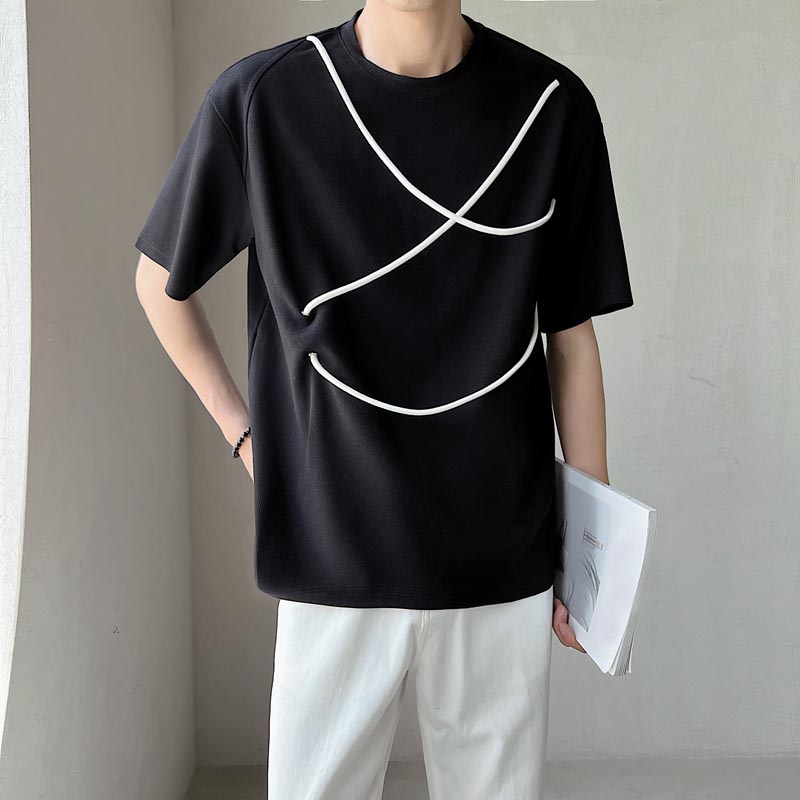 Contrast Color Drawstring Shoulder Pads T-Shirt