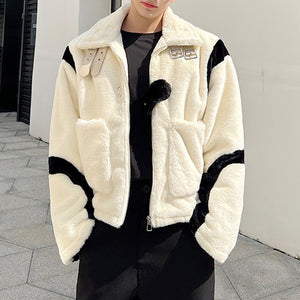 Black and White Stitching Contrast Color Coat