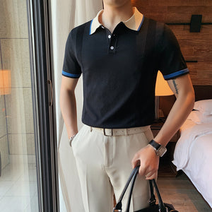 Contrast Lapel Knit Polo Shirt