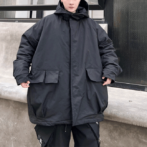 Dark Hooded Thickened Trench Coat