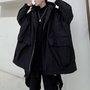 Dark Hooded Thickened Trench Coat