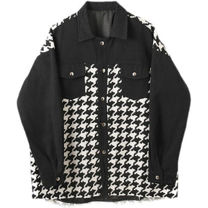 Houndstooth Panel Frayed Lapel Jacket