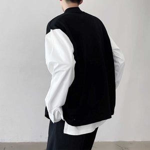 Black And White Contrast Crew Neck Top