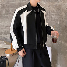 Load image into Gallery viewer, Black And White Colorblock Shoulder Pad Cropped Jacket
