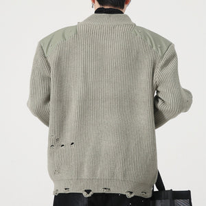 Hole Design Stitching Shoulder Pad Sweater