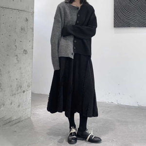 Dark Irregular Color Matching Knit Cardigan