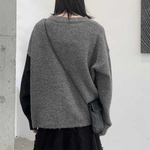 Dark Irregular Color Matching Knit Cardigan