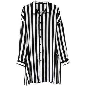 Draped Striped Loose Mid Shirt