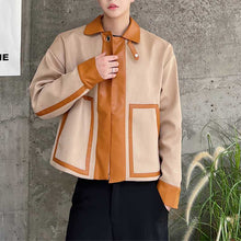 Load image into Gallery viewer, Contrast Color Cropped Lapel PU Leather Jacket
