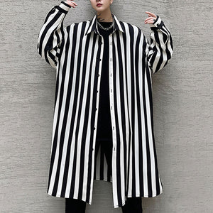 Draped Striped Loose Mid Shirt