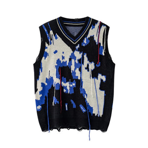 Jacquard Tassel Contrast Color Couple Sweater Vest