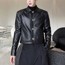 Load image into Gallery viewer, Button Cropped PU Leather Jacket
