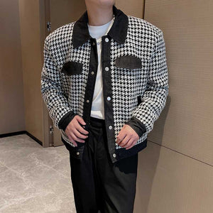 Houndstooth Patchwork Lapel Jacket