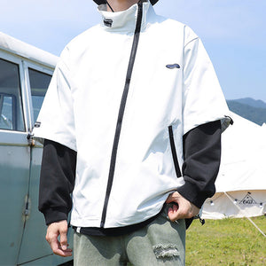 Outdoor Stand Collar Fake Two Piece Jacket