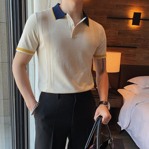 Contrast Lapel Knit Polo Shirt