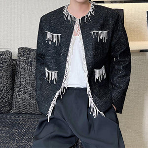 Fringed Shoulder Pads Collarless Jacket