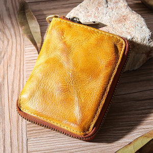 Hand Made Retro Genuine Leather Zipper Wallet