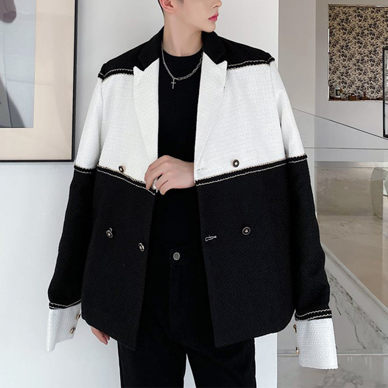 Black and White Contrasting Colorblock Blazer